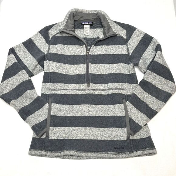 Patagonia Better Sweater Womens SMALL 1/2 Zip Gray Stripe Fleece Pullover - Picture 1 of 9